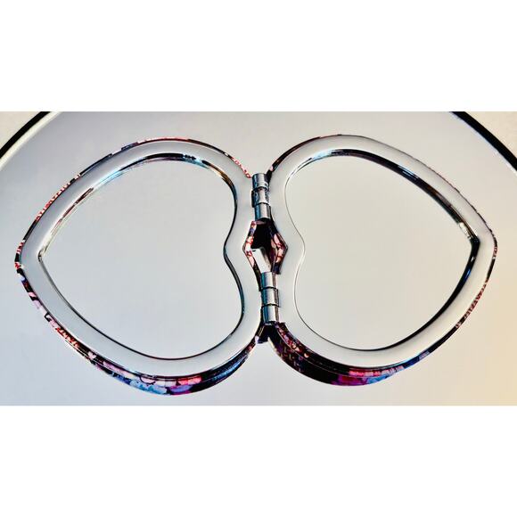 COMPACT MIRROR: Heart-Shaped Black, Pink, & Red w/Floral Design, NWOT - Picture 3 of 4